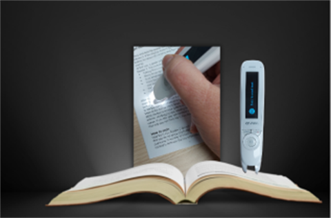 C Pen text reader with book