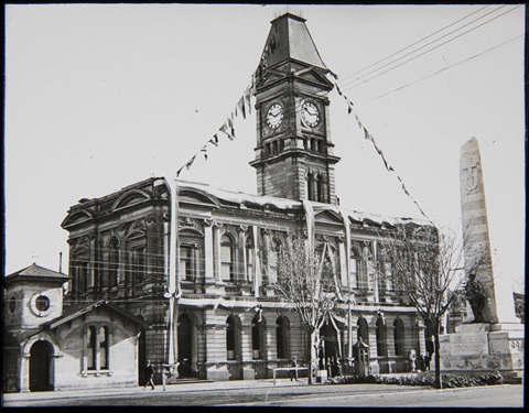 coronation decorations on HQ when it was post office.jpg