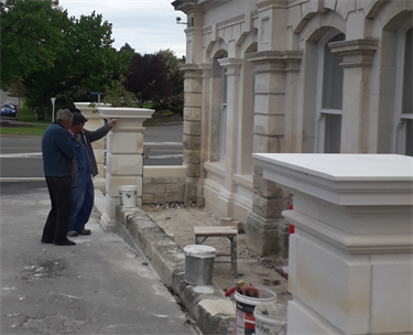 Ian discusses progress reinstating the windows with John Dooley from Dooley’s Stonemasons