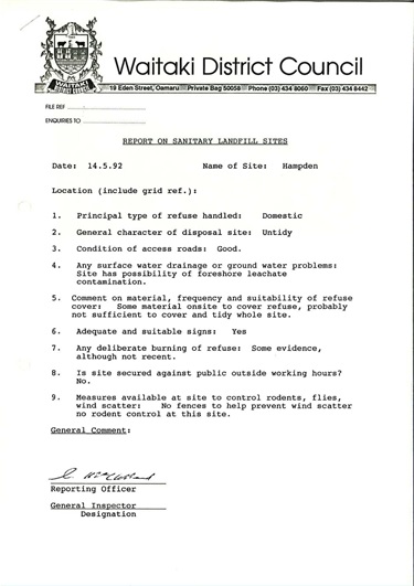 Report on Sanitary Landfill Sites 24.06.92