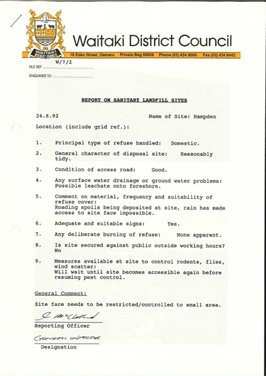 Report on Sanitary Landfill Sites 14.05.92