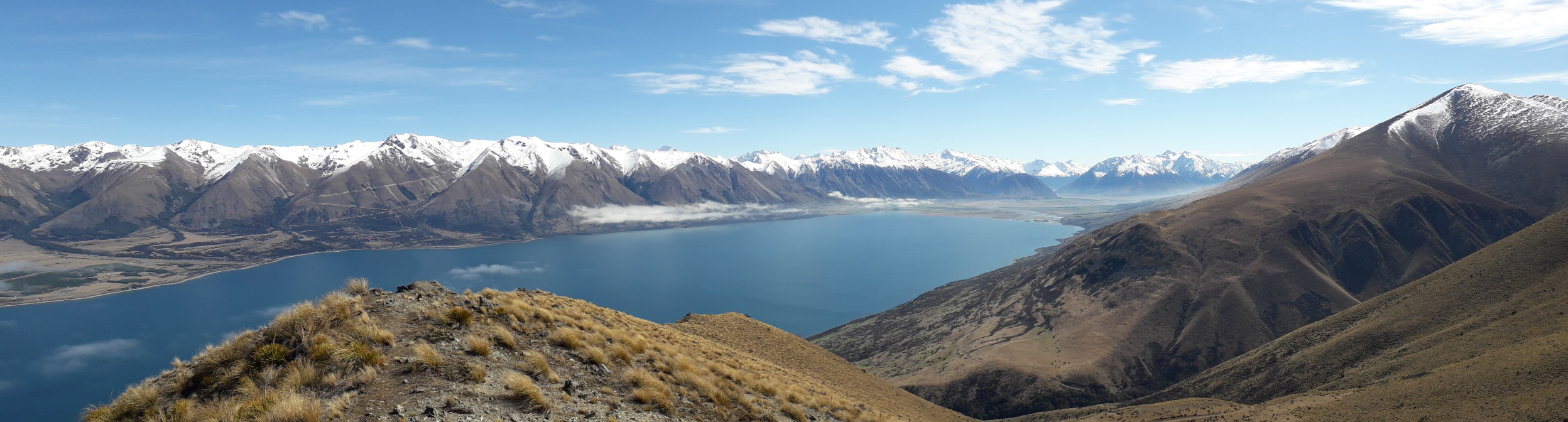 Panoramic view of a lake with mountains