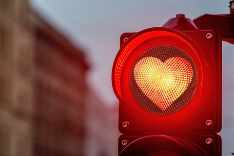 red heart traffic light