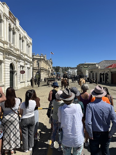 A large crowd of locals and visitors gathered at each corner and vantage point to catch a glimpse of and stars - we did see many local faces in period costume walking, stopping, reversing and repeating it all over again.