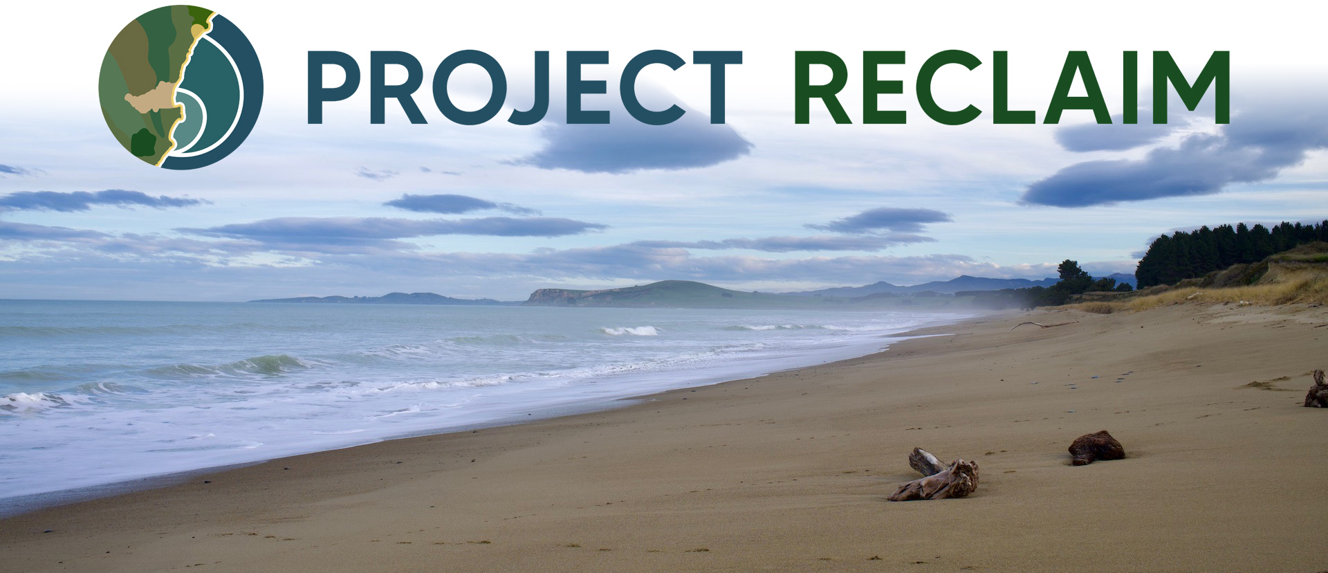 Project Reclaim logo with beach background