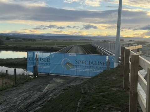 West view of the Kakanui Bridge, fenced off by Specialised Services Group