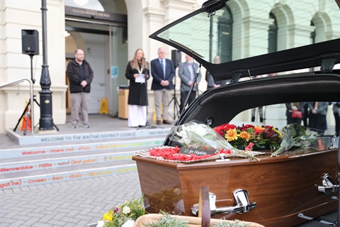 Cr Hopkins outside HQ on his final journey.